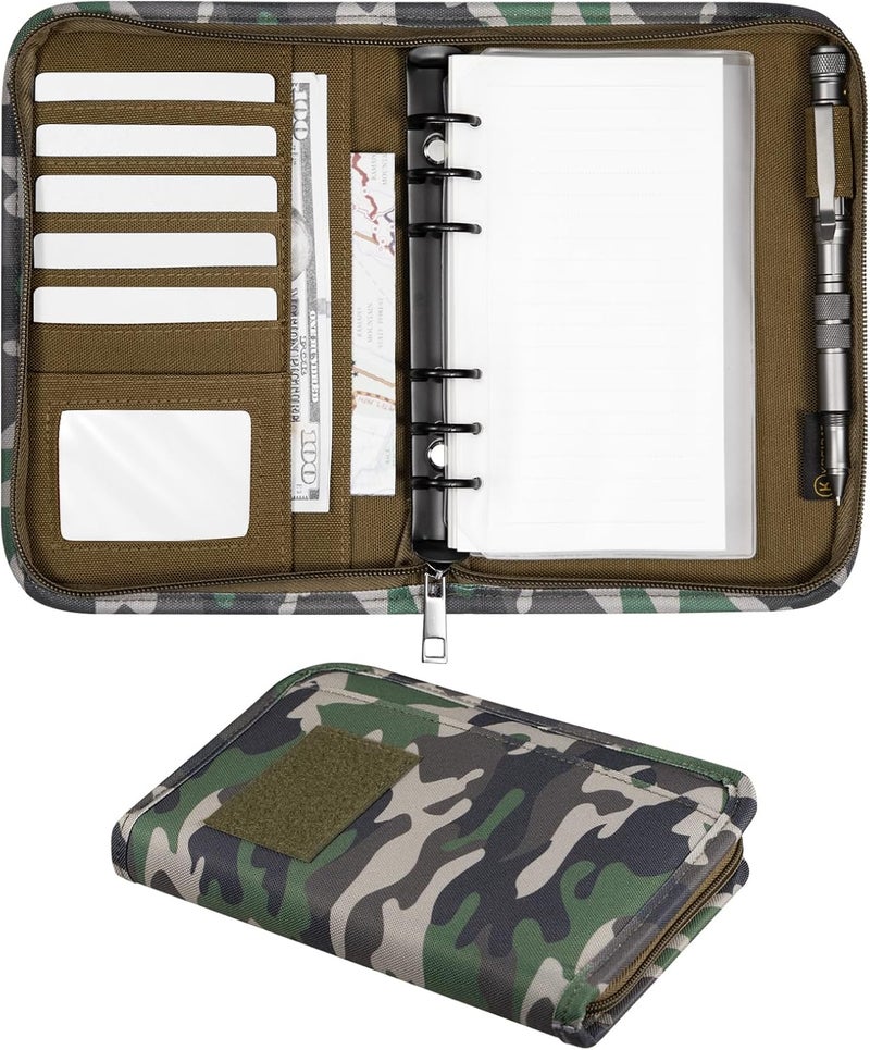 ‎KOSIBATE Padfolio Ring Binder with 80 Sheets 160 Pages of Loose-Leaf Paper, Weatherproof Notebook Cover, Tactical Notebook with Zippered for Folders, Cards Refillable 6-Ring Notepad(7.3"x10.1") - Image 1